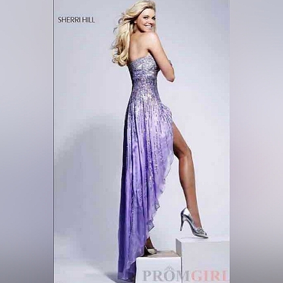 SHERRI HILL Lavendar Silk Gorgeous Hi-Low Prom Dress. Size 8 - Picture 4 of 8